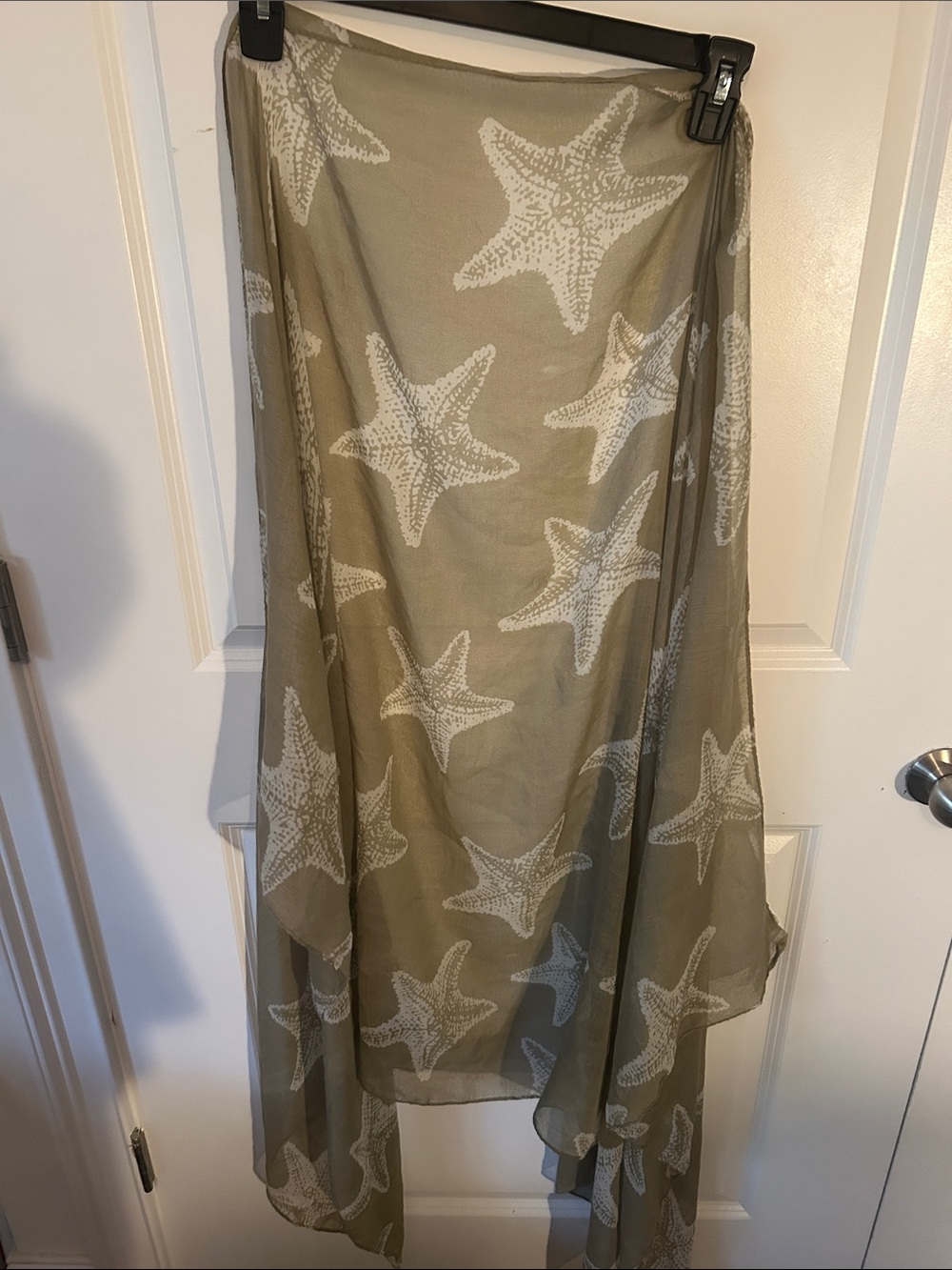 Sheer Starfish Print Beach Cover-Up/shawl in Olive